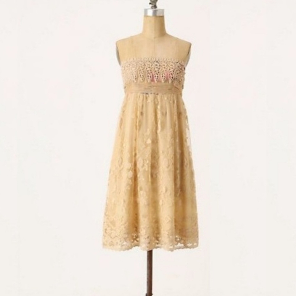 Anthropologie ZEHAVALE Tea Stained  Strapless Lace Oblique Blooms Dress NWT 2